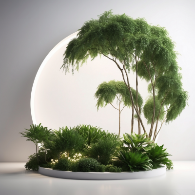 Lush green mini ecosystem showcasing Vegetum's indoor plant arrangement with illuminated backdrop.