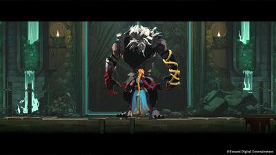 Castlevania Belmont's Curse: a Belmont stands with whip as a hulking, armored wolf-like beast looms in a crumbling, torchlit cathedral.