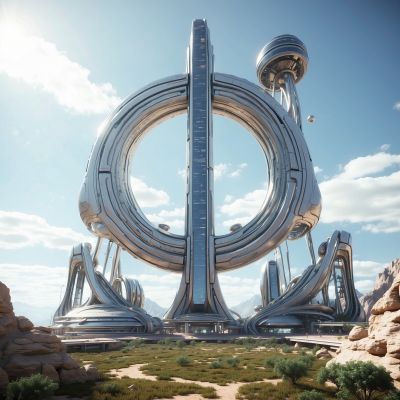Futuristic sci-fi structure in a desert setting, illustrating indie game development with stunning 3D graphics.