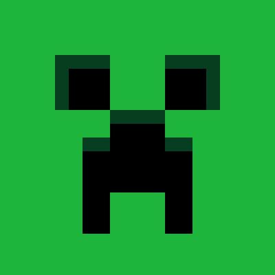 Pixelated Creeper (Minecraft) face from Minecraft: black square eyes and gaping mouth centered on a flat bright green background.