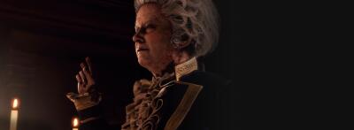Gothic elderly noblewoman with white hair and ornate coat raises a hand by candlelight in a dark hall — Resident Evil 4 Integrate.