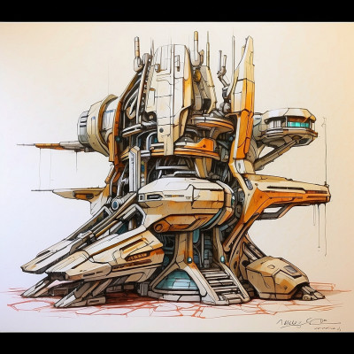 Illustration of an intricate sci-fi megastructure with multiple layers and high-tech details suggesting an advanced civilization's architecture.