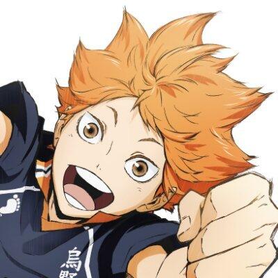Hinata Shoyo from Haikyu!! reaching toward the viewer, grinning with spiky orange hair and wearing his Karasuno volleyball jersey.