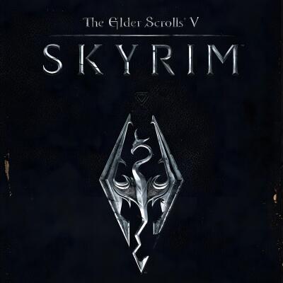 Logo of The Elder Scrolls V: Skyrim, featuring a stylized dragon emblem and bold text against a black background.