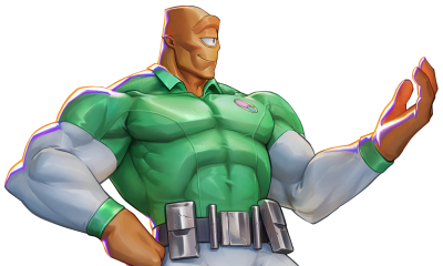 Muscular superhero in a green-and-white suit with utility belt, striking a confident pose — Invincible vs Integrate.