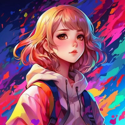 Anime girl with colorful background illustration.