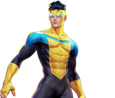 Muscular superhero in a yellow-and-black suit with goggles and clenched fist, striking a heroic pose — Invincible VS Integrate.